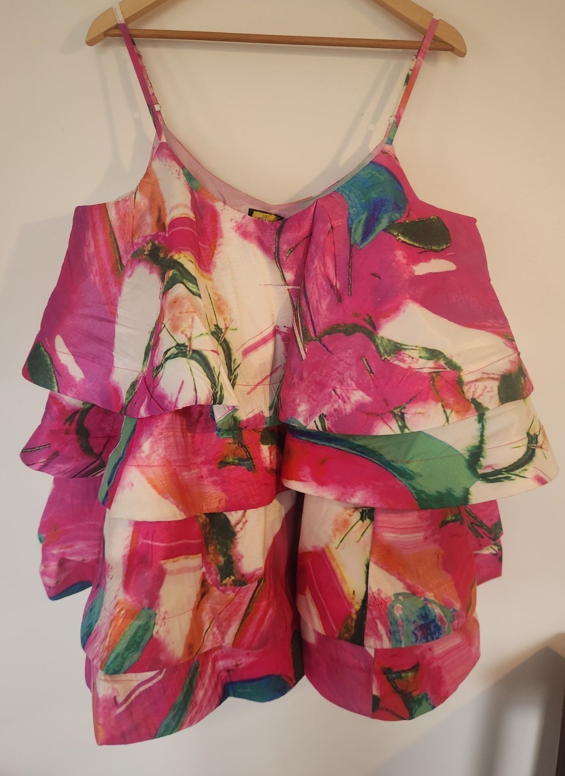 Love Highlight Women’s Sz. L Tiered Adjustable Abstract Mini Dress