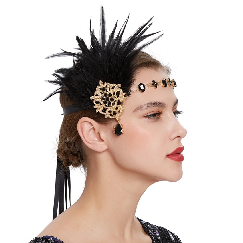 X-Q2-5 Deluxe Ladies 1920s Roaring 20s Flapper Gatsby Costume Sequins Black/Gold