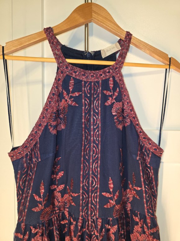 Altar’d State Embroidered Maxi Dress Womens L Navy Burgundy Sleeveless Boho