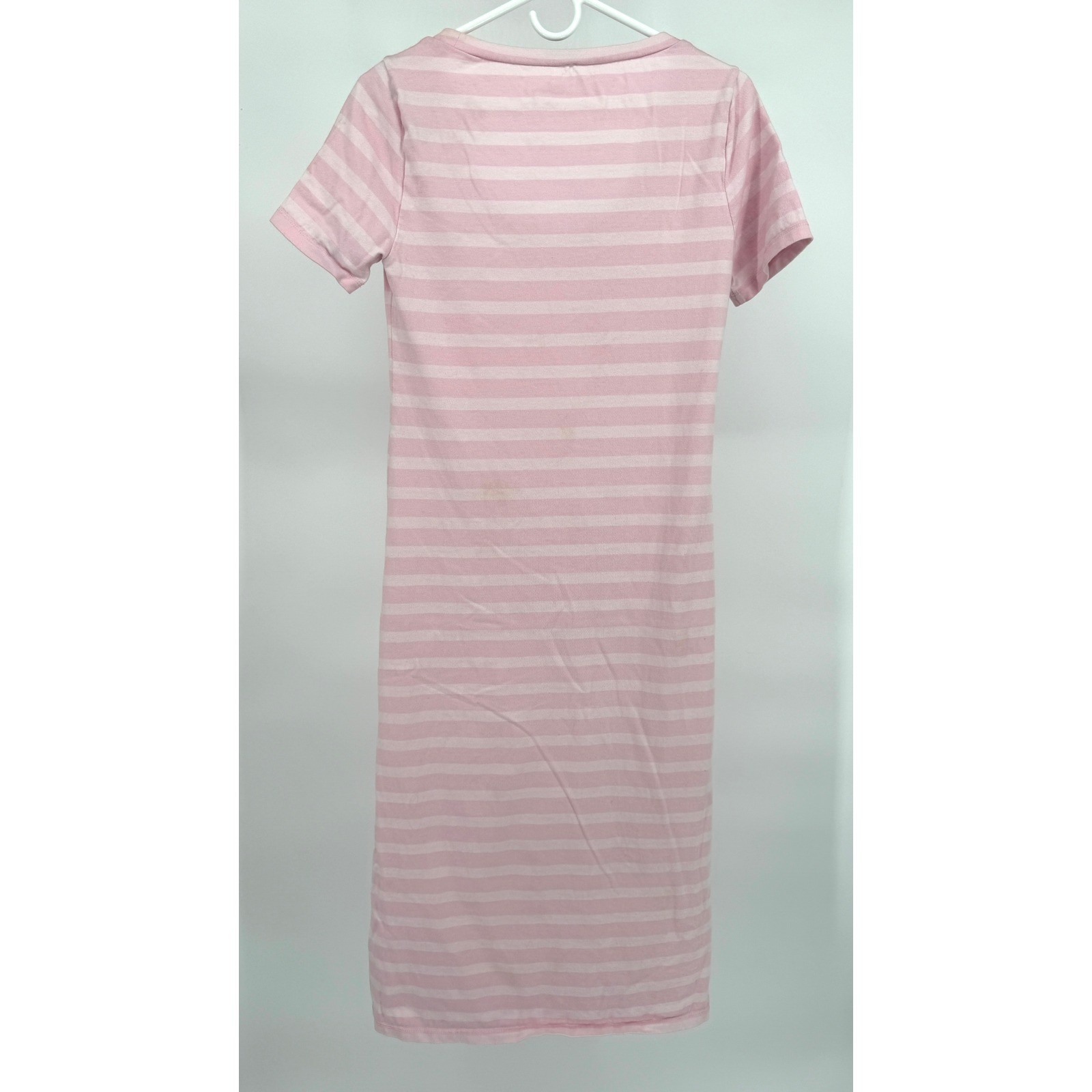 J. Crew Pink White Striped T Shirt Dress Maxi Length Casual Everyday Size S