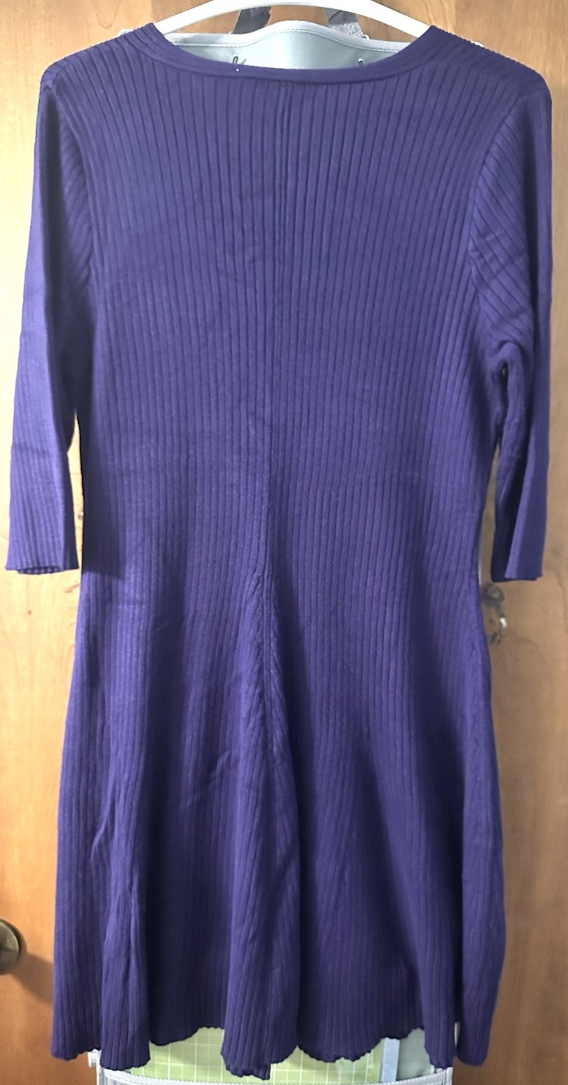 Lane Bryant Purple Knit V-Neck 3/4 Sleeve Knee Length Dress 14/16 *EXCELLENT*