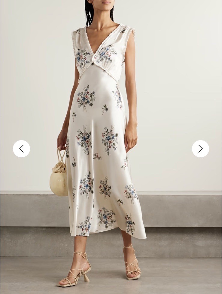DOEN Tahlia Lace-trimmed Floral-print Silk Dress Sz M Orig. $550 NEW