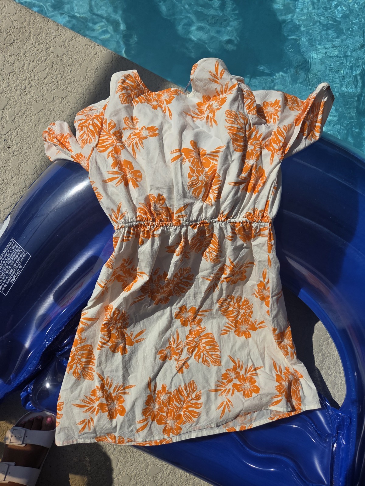 Sim & Sam Mini Dress Orange Ivy Poplin Print Size M Lined Cotton Tropical EUC