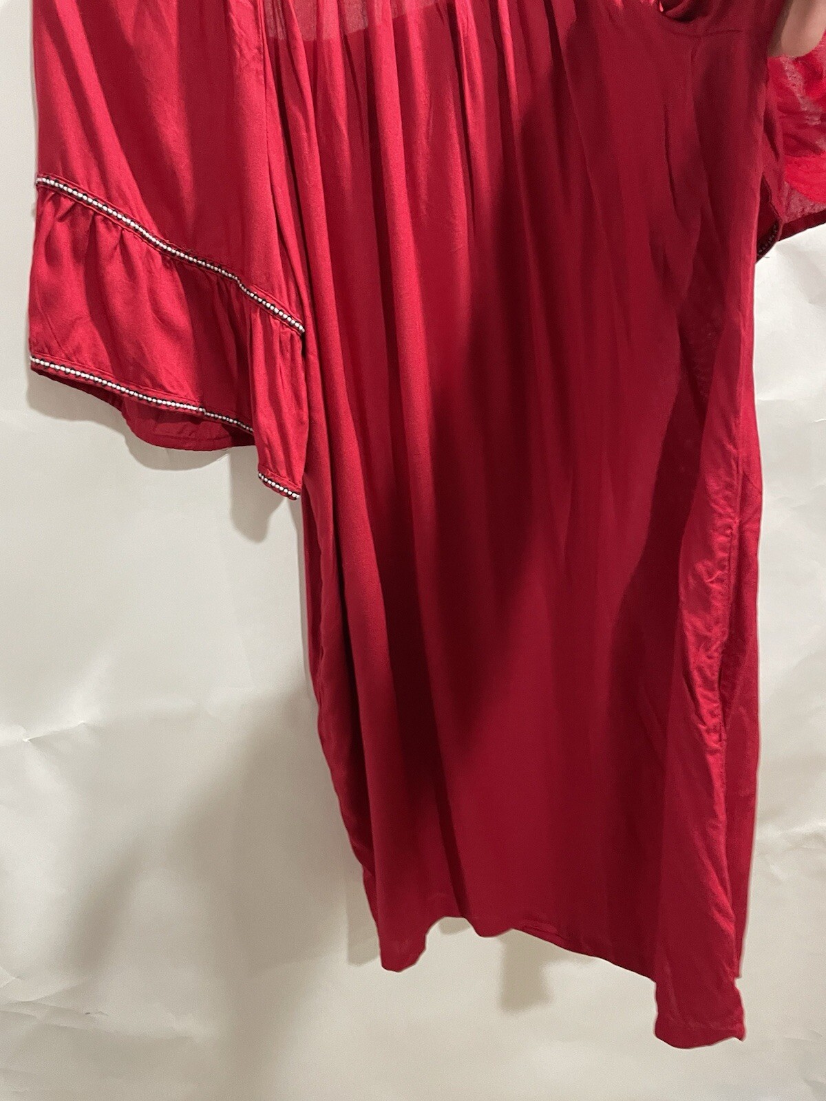 Max Studio Red Embroidered Dress Tunic XS Ruffle Short Sleeve Casual Summer