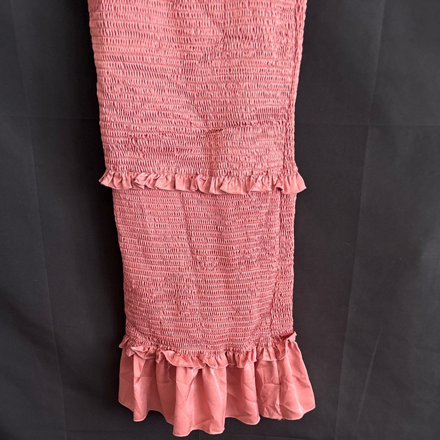 Mable Pink Smocked Tiered Ruffle Midi Dress Stretchy Bodycon Small Boho Summer