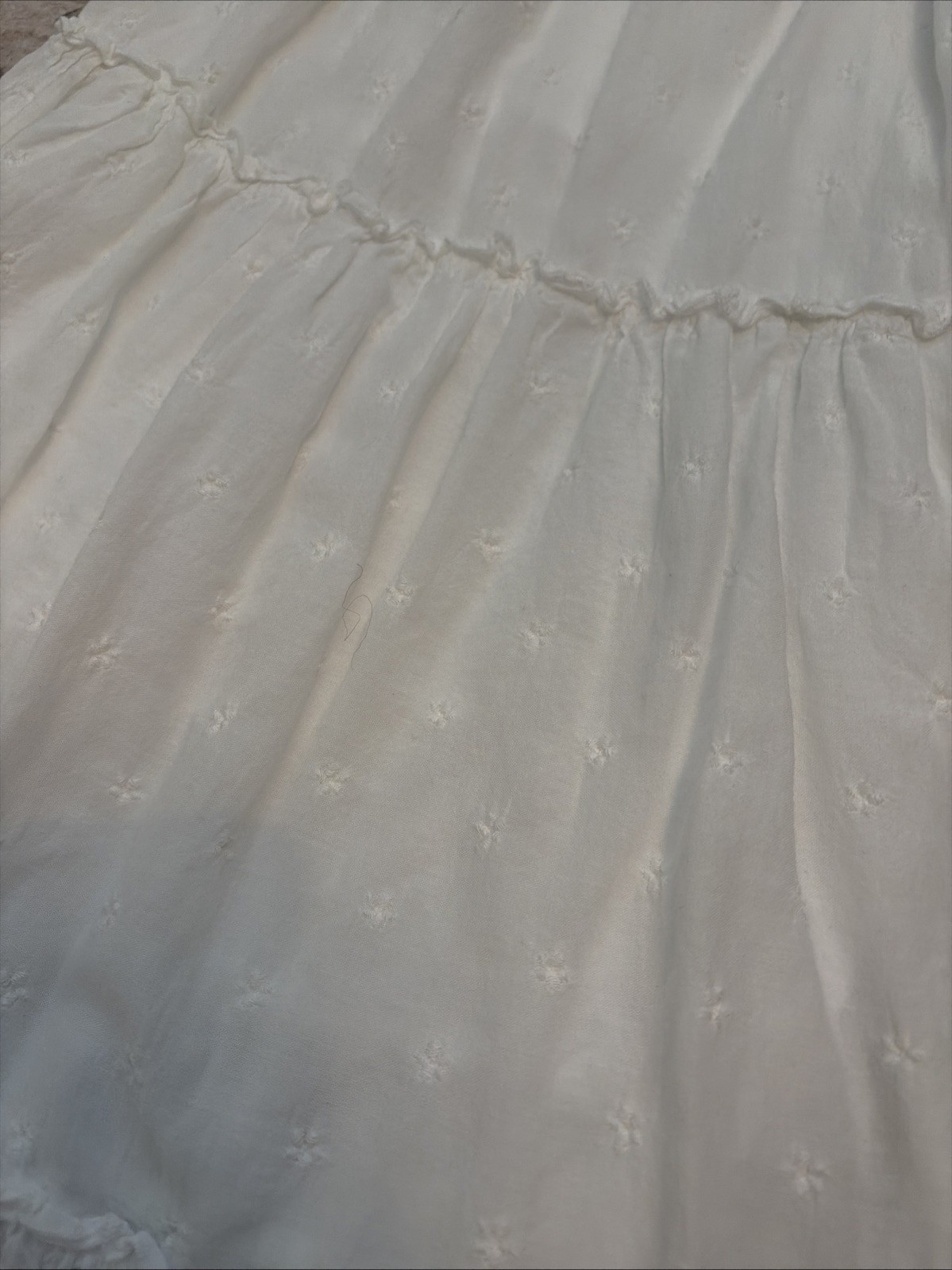 Old Navy White Eyelet Smocked Maxi Dress Ruffled Beachy Cottage Peasant XS