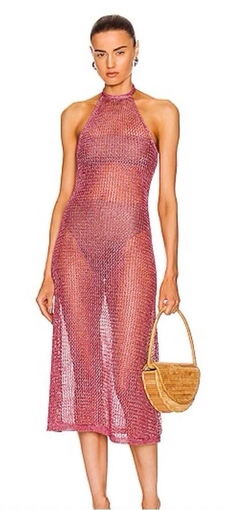 Cult Gaia Aili Knit Crochet Coverup Fuschia Pink Metallic Dress S Small/XS