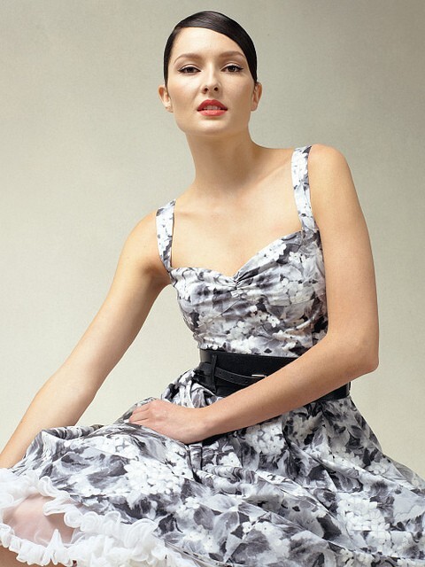 Talbots Gray White Floral Sateen Fit Flare Sweetheart Dress sz 6 NWT NEW