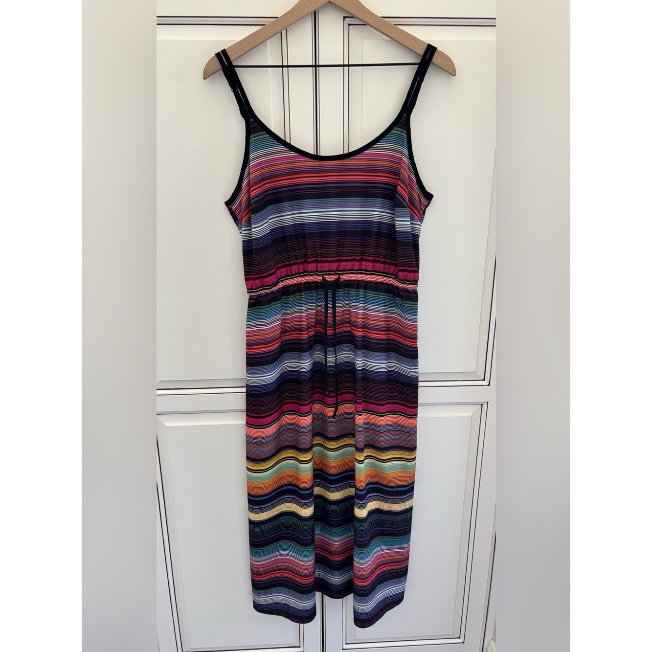 Athleta Havana Striped Midi Dress Travel Wanderluxe Fabric Lightweight Medium