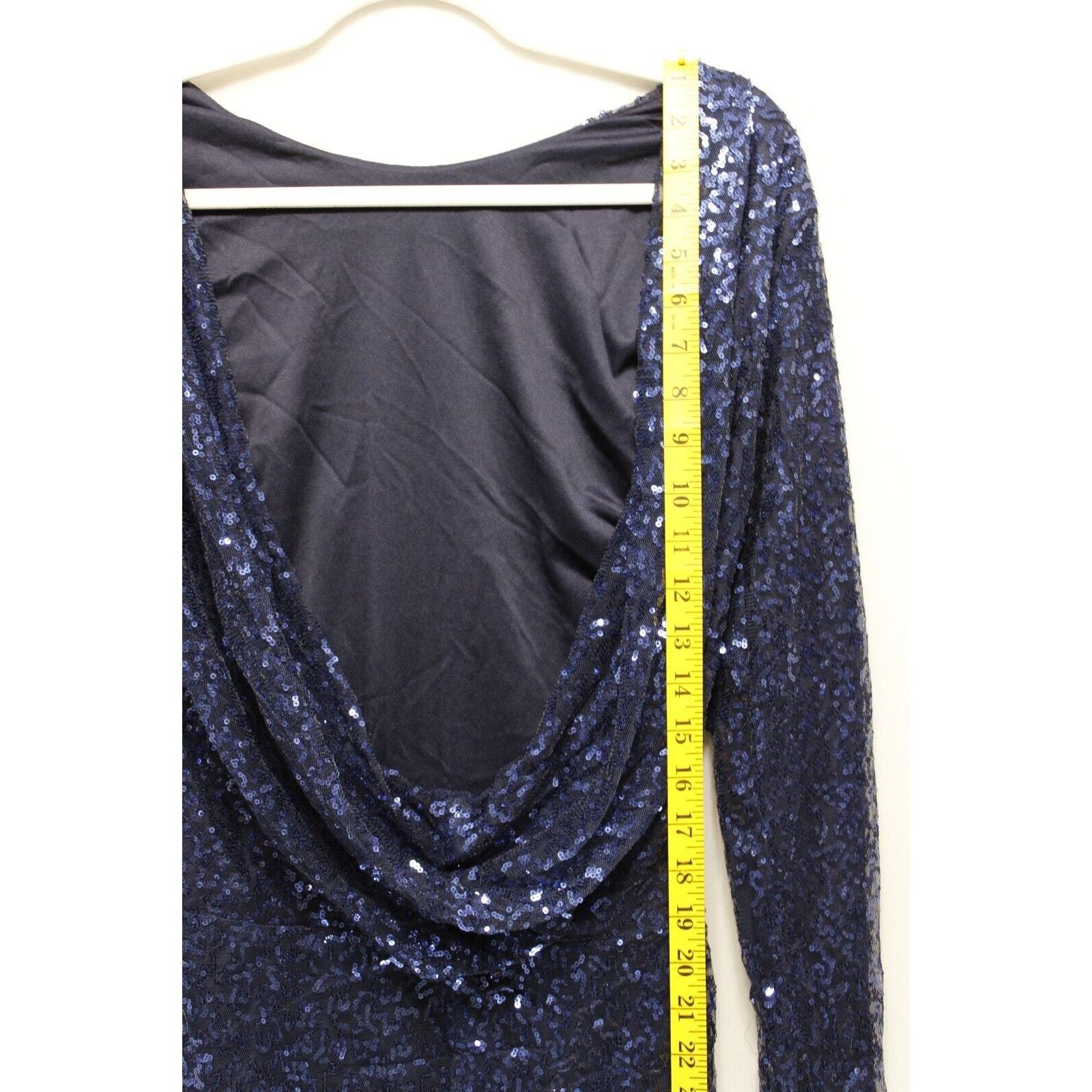 Club L Bodycon All Over Sequin Short Dress Women 8 Open Cowl Back Side Zip Blue