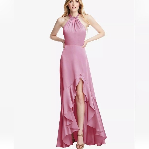 Social Bridesmaids Tie Neck Halter Maxi Dress XS New Pink Formal Bridesmaid