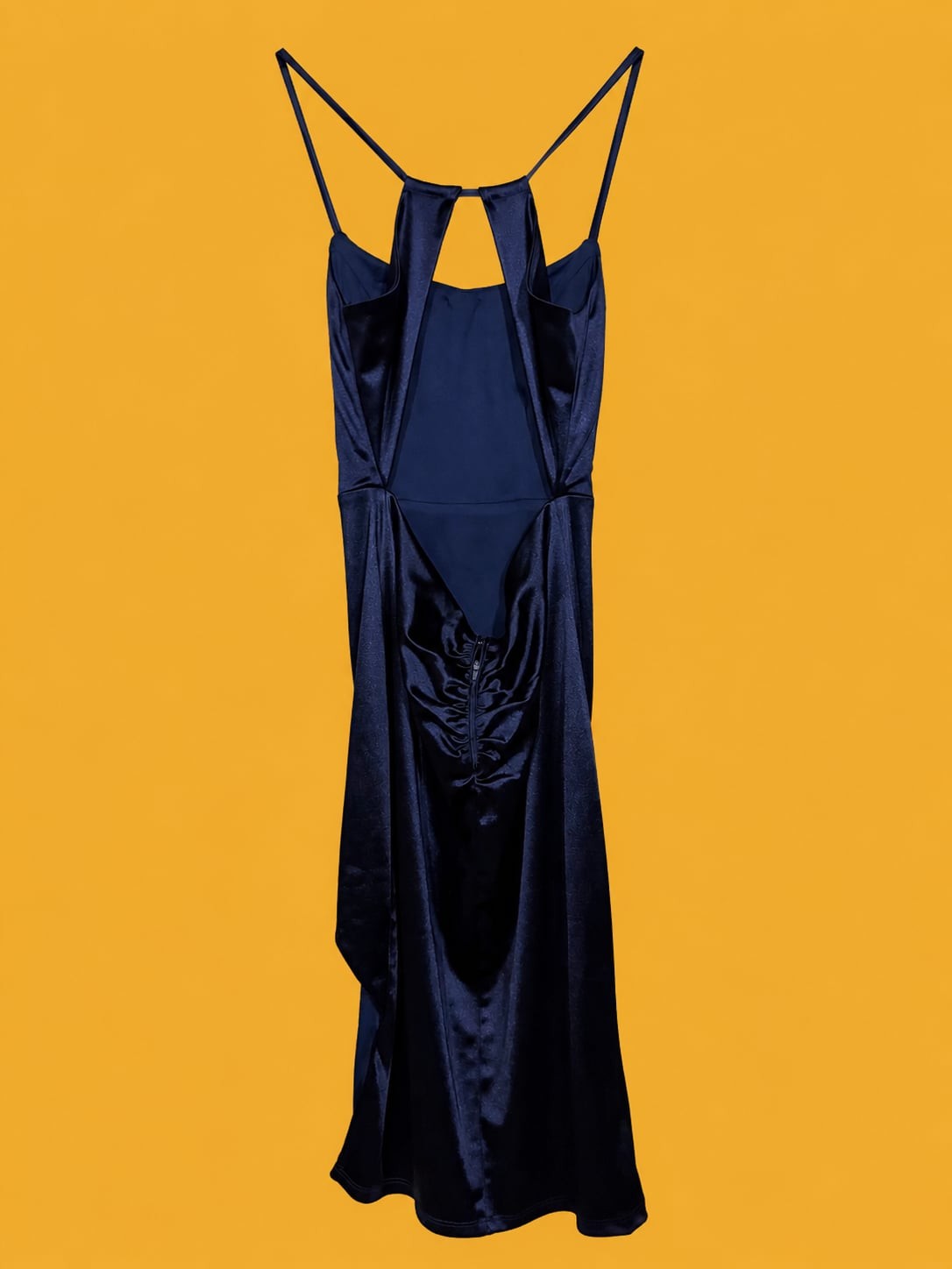 City Vibe Navy Satin Midi Dress with Cutout Detail