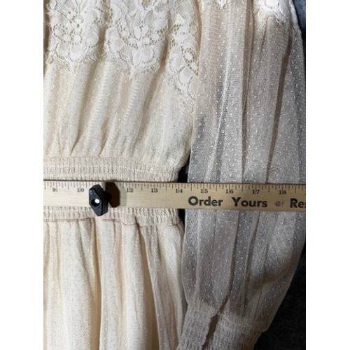 Bohme Cream Lace Inset Smocked Waist Tiered Maxi Dress FD40953 Size L Victorian
