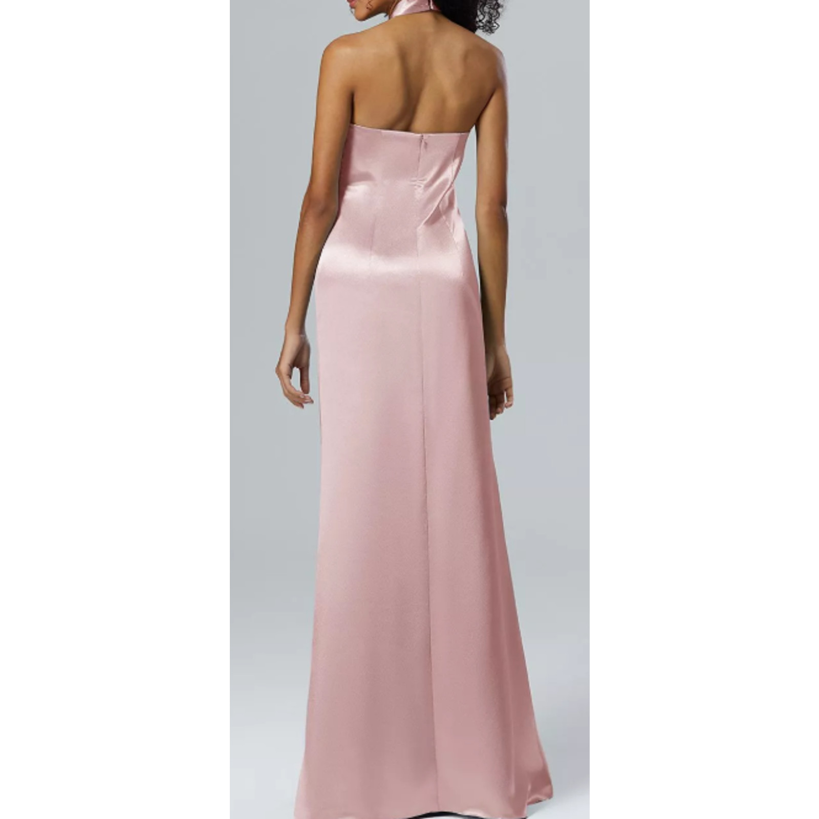 AW BRIDAL 6 S pearl pink crystal satin halter Serena formal maxi dress NEW b24