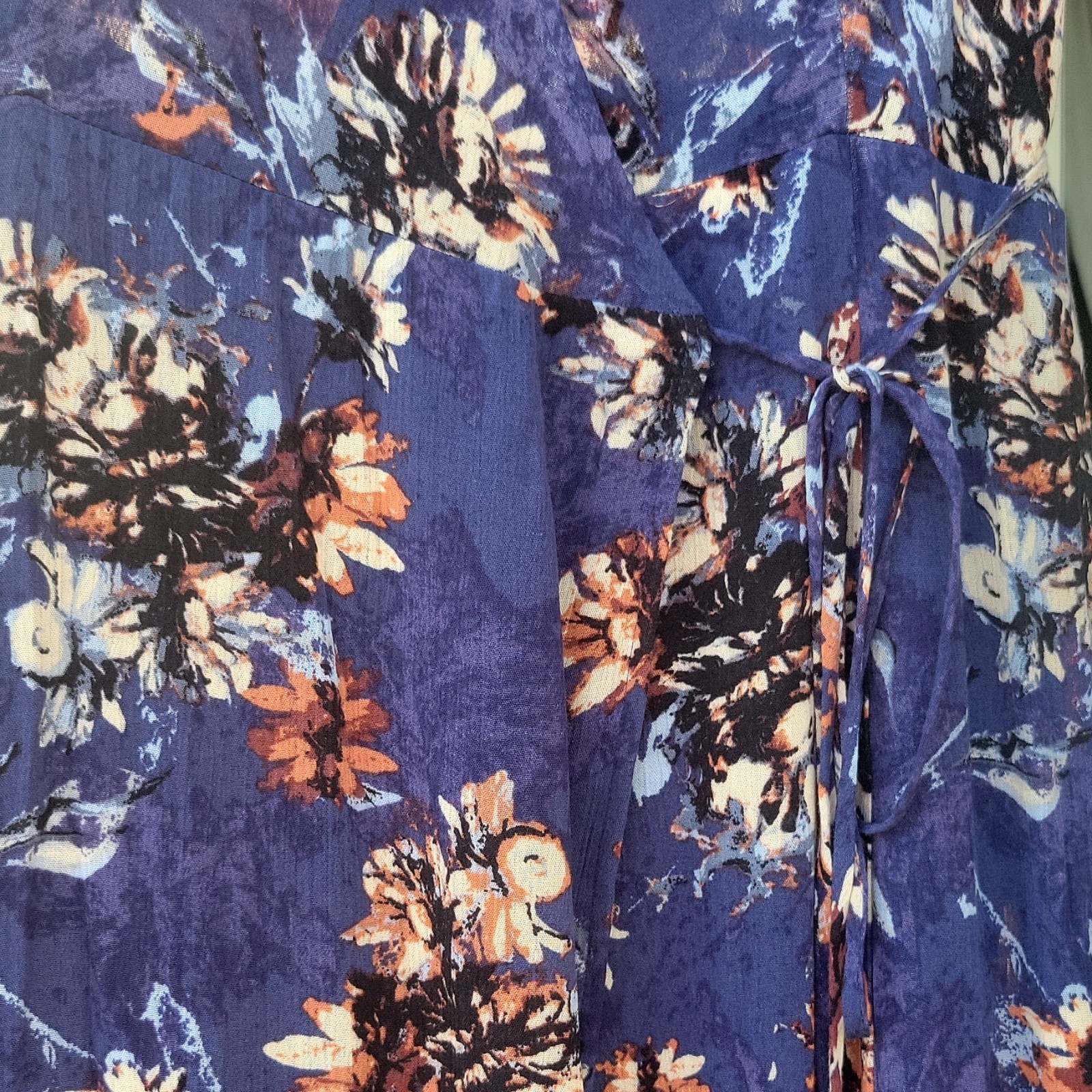 Rokoko L Periwinkle Floral Wrap Maxi Dress Boho Cottagecore Romantic Tie Waist