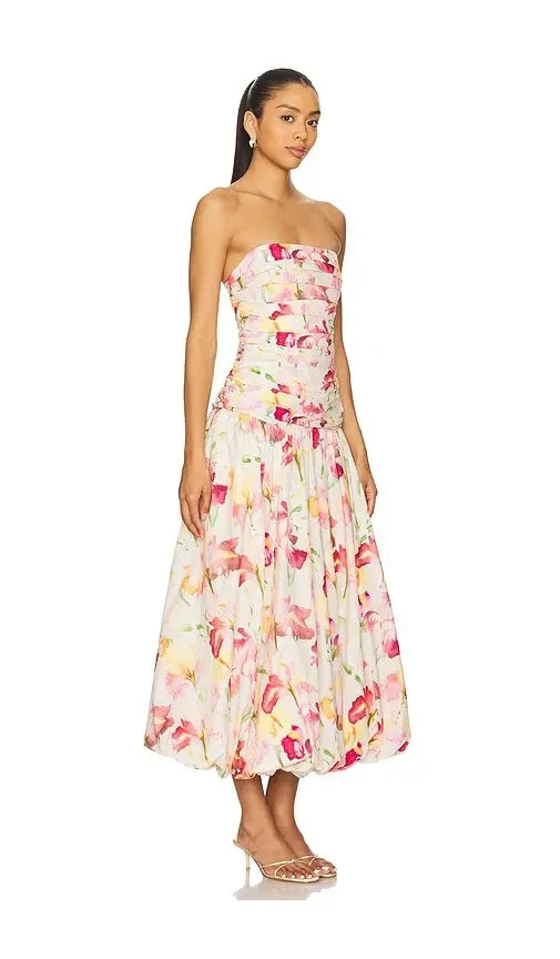 Nicholas Ivory Multi Floral Despina Bubble Strapless Midi Dress Size 4 $495