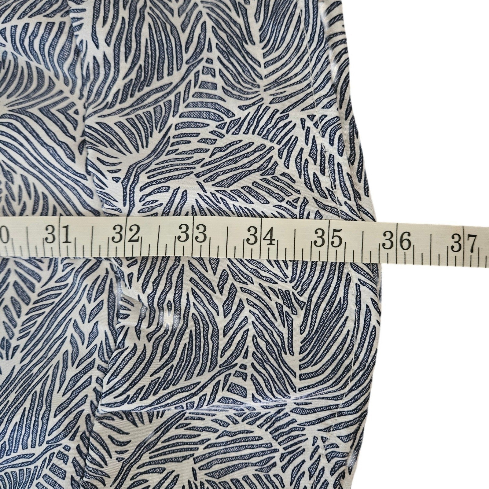 Fab’rik Blue White Tropical Leaf Halter Mini Dress Tassel Tiered Size Medium