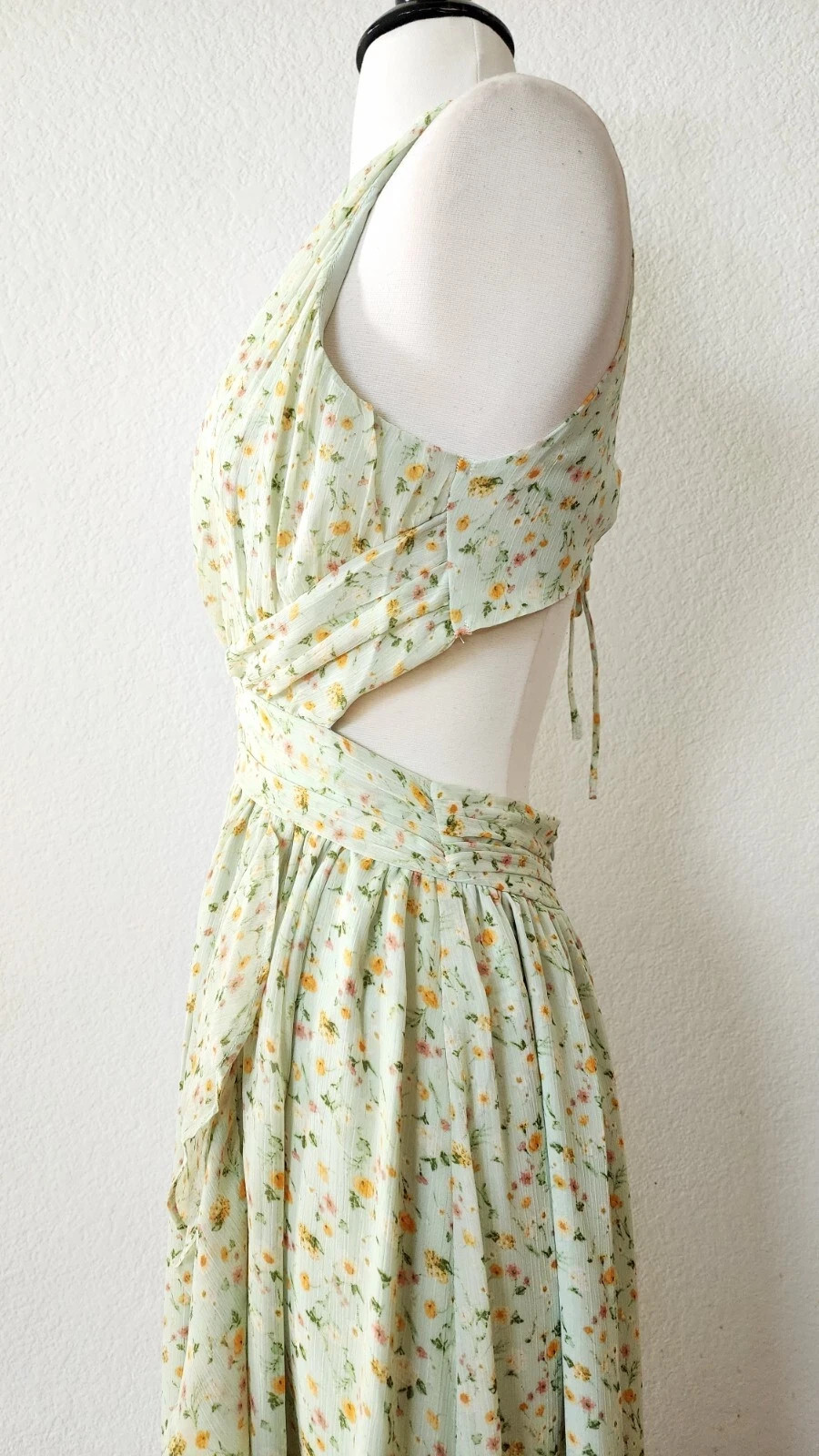New Anthro Maxi Dress Size Small Floral Green Coquette Lace Up Prom Formal