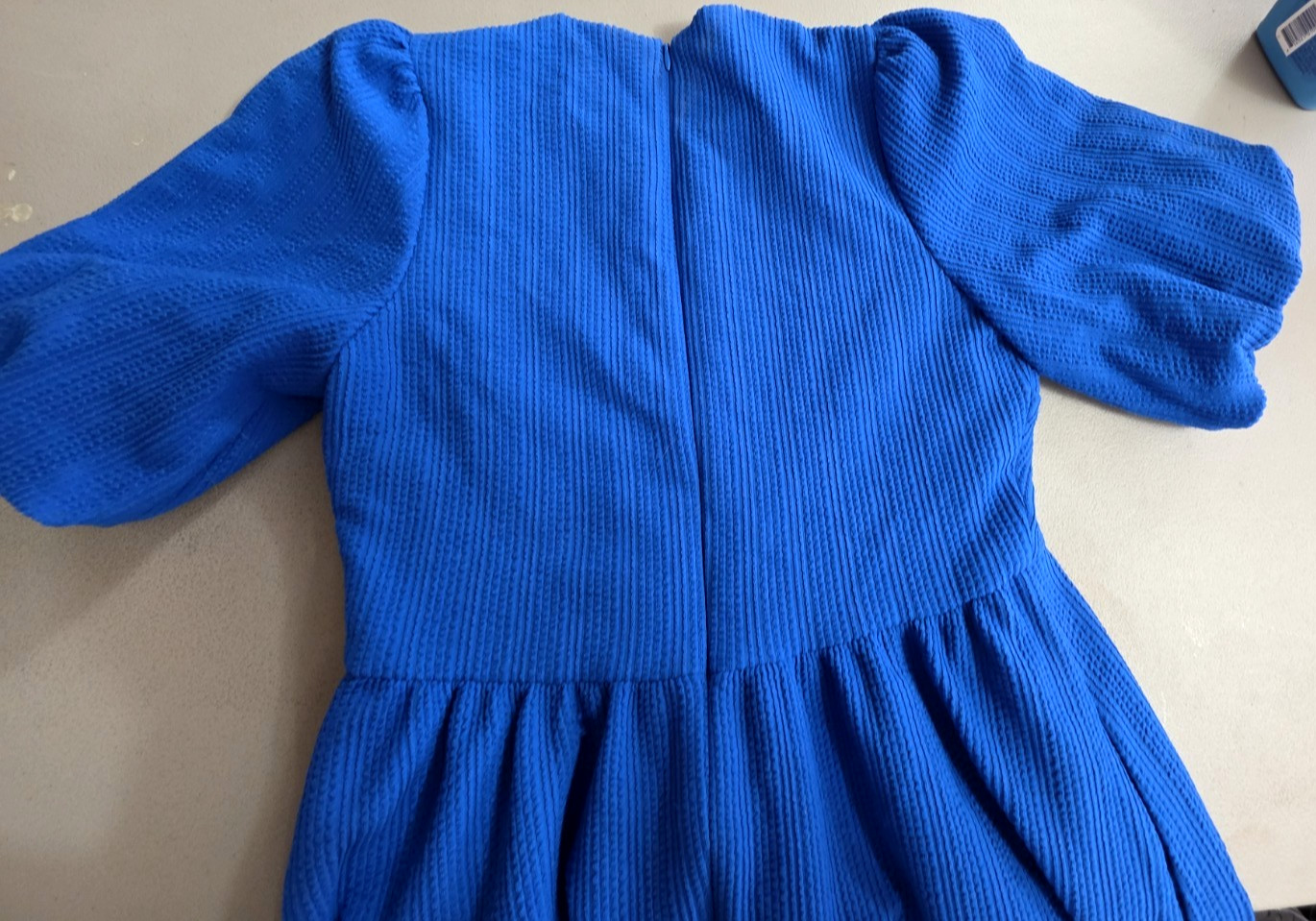 Maggy London Puff Short Sleeve Seersucker Dress w Curved Empire Waist cobalt #4