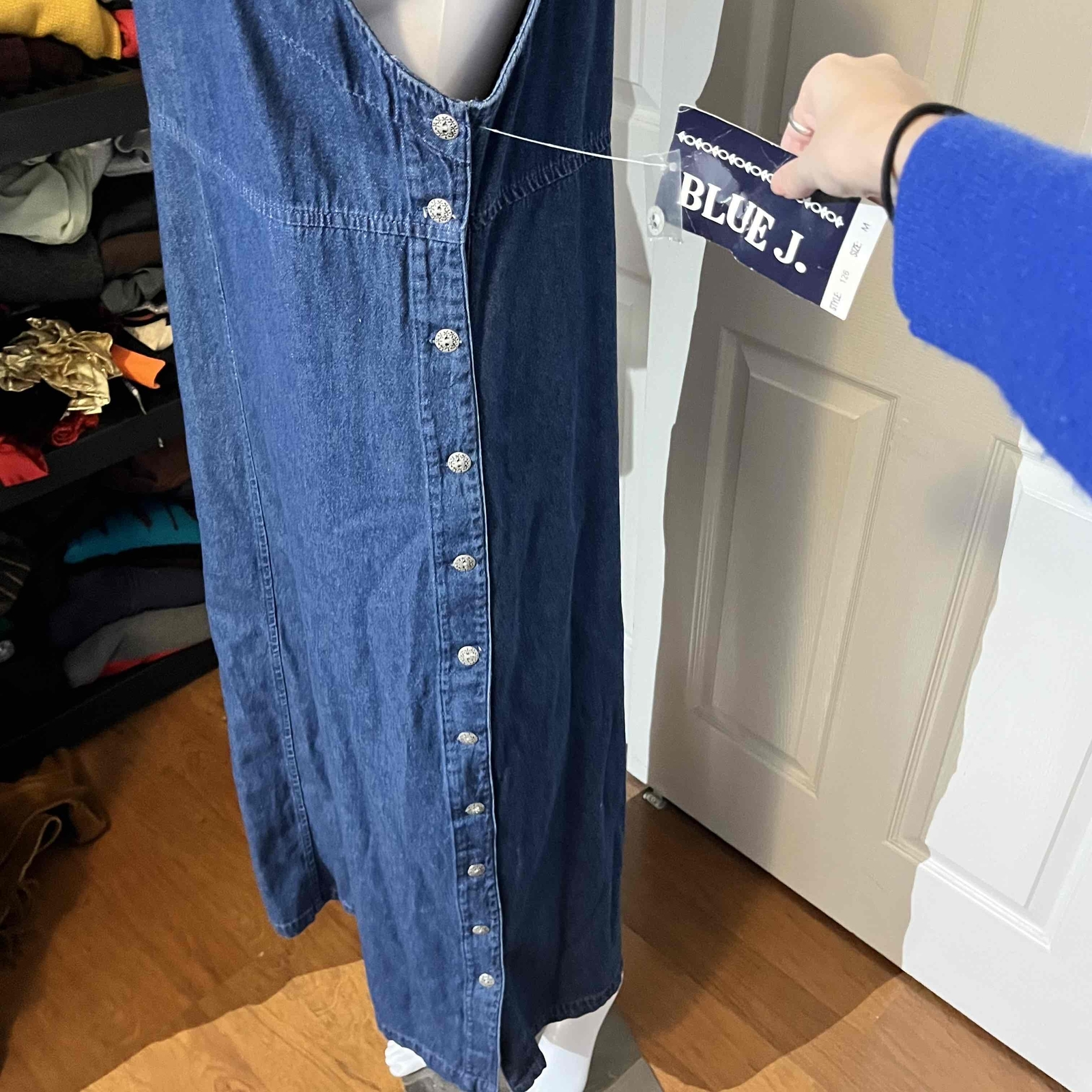 Vintage J. Denim Square Neck Button Dress 90s Womens Cottagecore 80s 70s