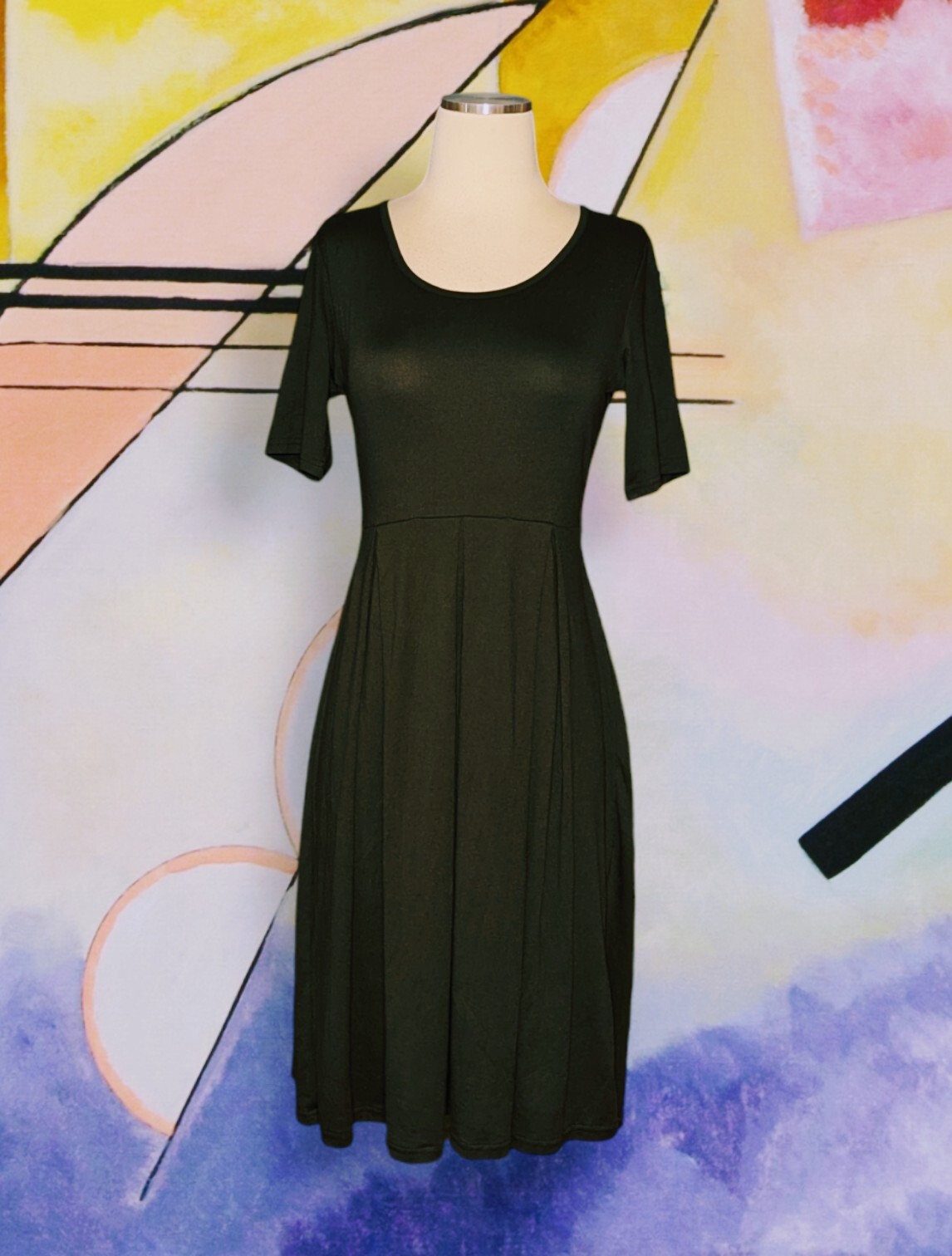 NINEXIS Solid Black HIGH WAIST Dress Short Sleeves STRETCH Women’s Size Medium