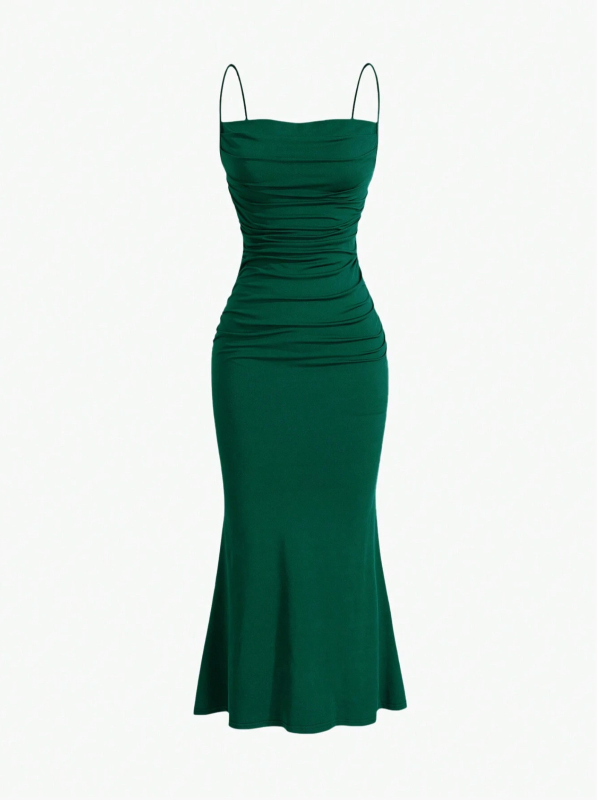 Green MOD Solid Ruched Mermaid Hem Cami Dress Sz XS S M L