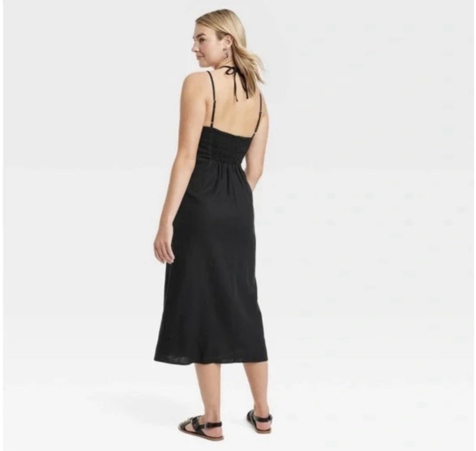 Universal Thread Women’s XL Dress Black Linen Midi Sundress New