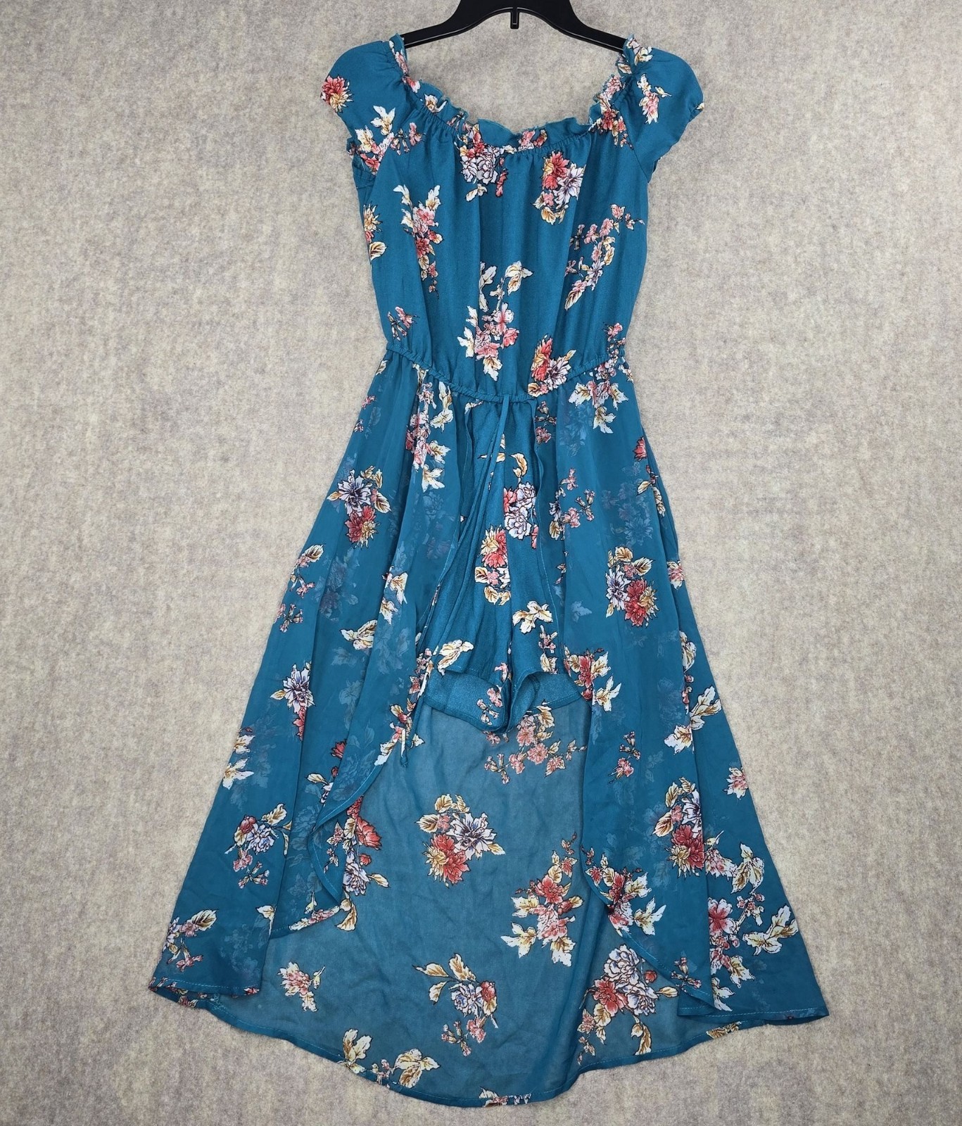 Cchoy Womens Floral Maxi Dress Blue S Off Shoulder Lightweight Semi-Sheer Fabric