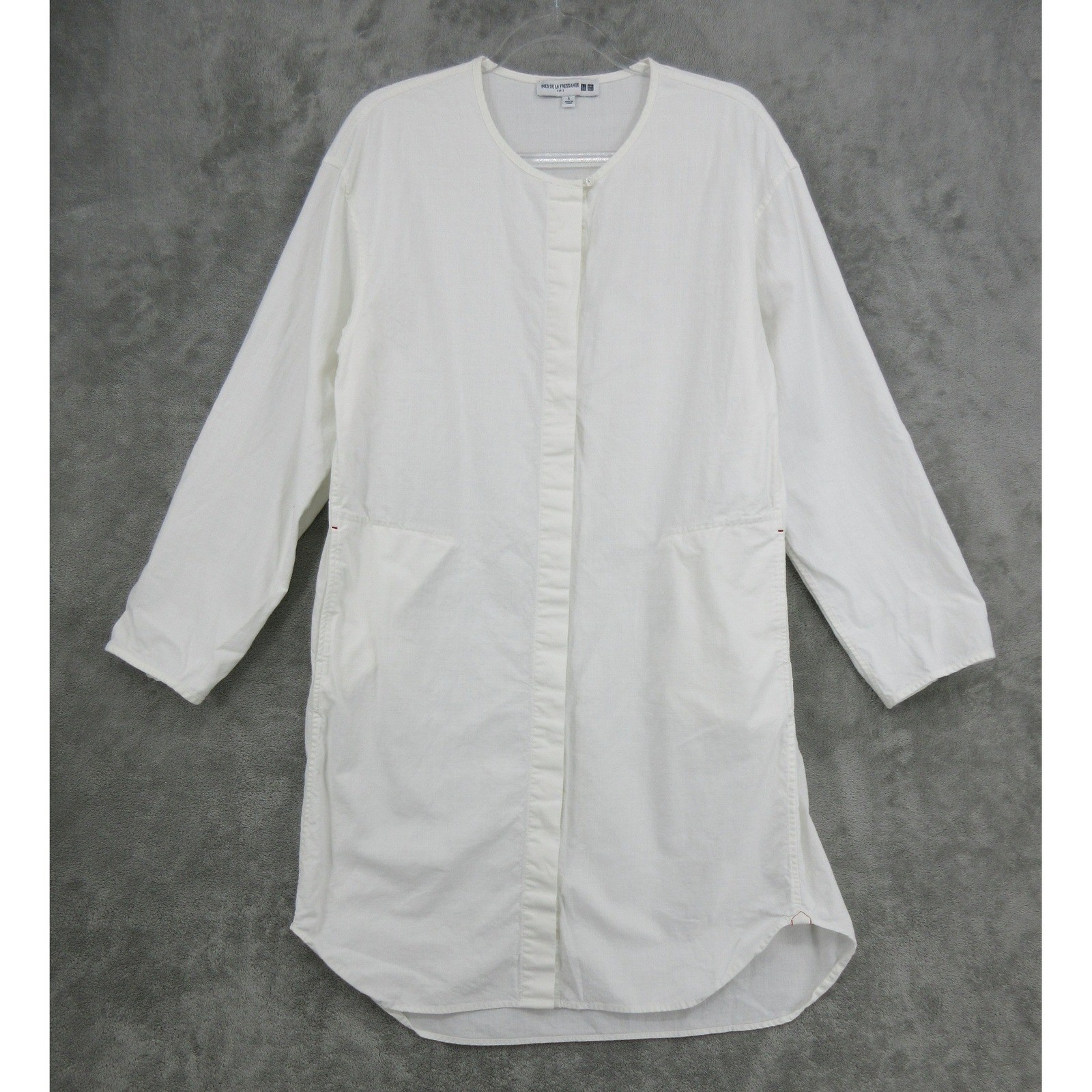 Uniqlo Ines de la Fressange Dress Womens Small White Cotton Button Front coastal