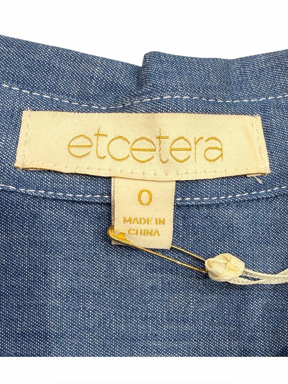 Etcetera NWT Blue Embroidered Denim-like Shirt Dress with White Floral Trim.