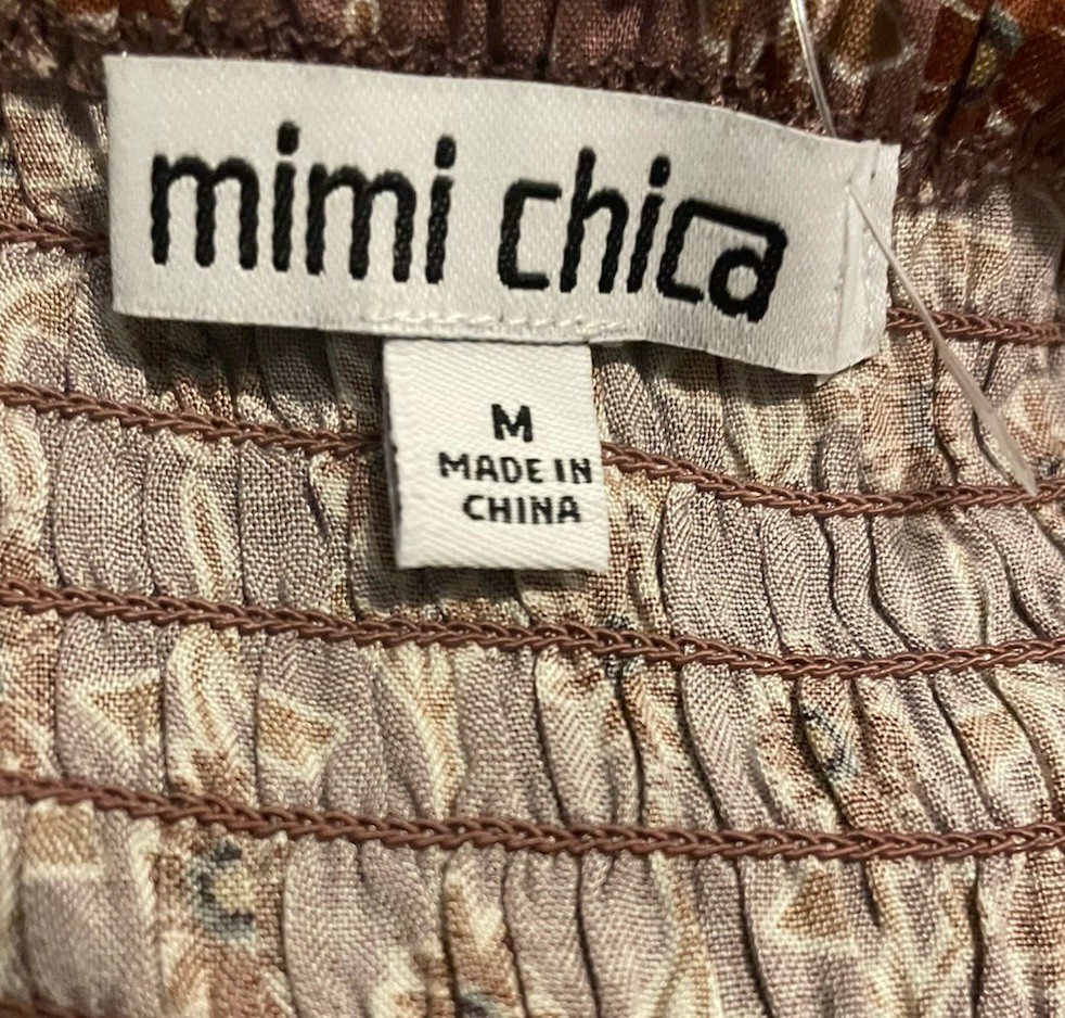 Mimi Chica Puff Sleeve Floral Midi Dress Size Med Empire Waist Smocked Keyhole