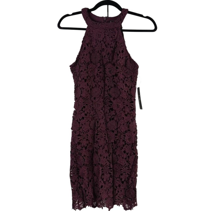 Lulus Love Poem Burgundy Crochet Lace Halter Dress Mini Romancore NWT Small