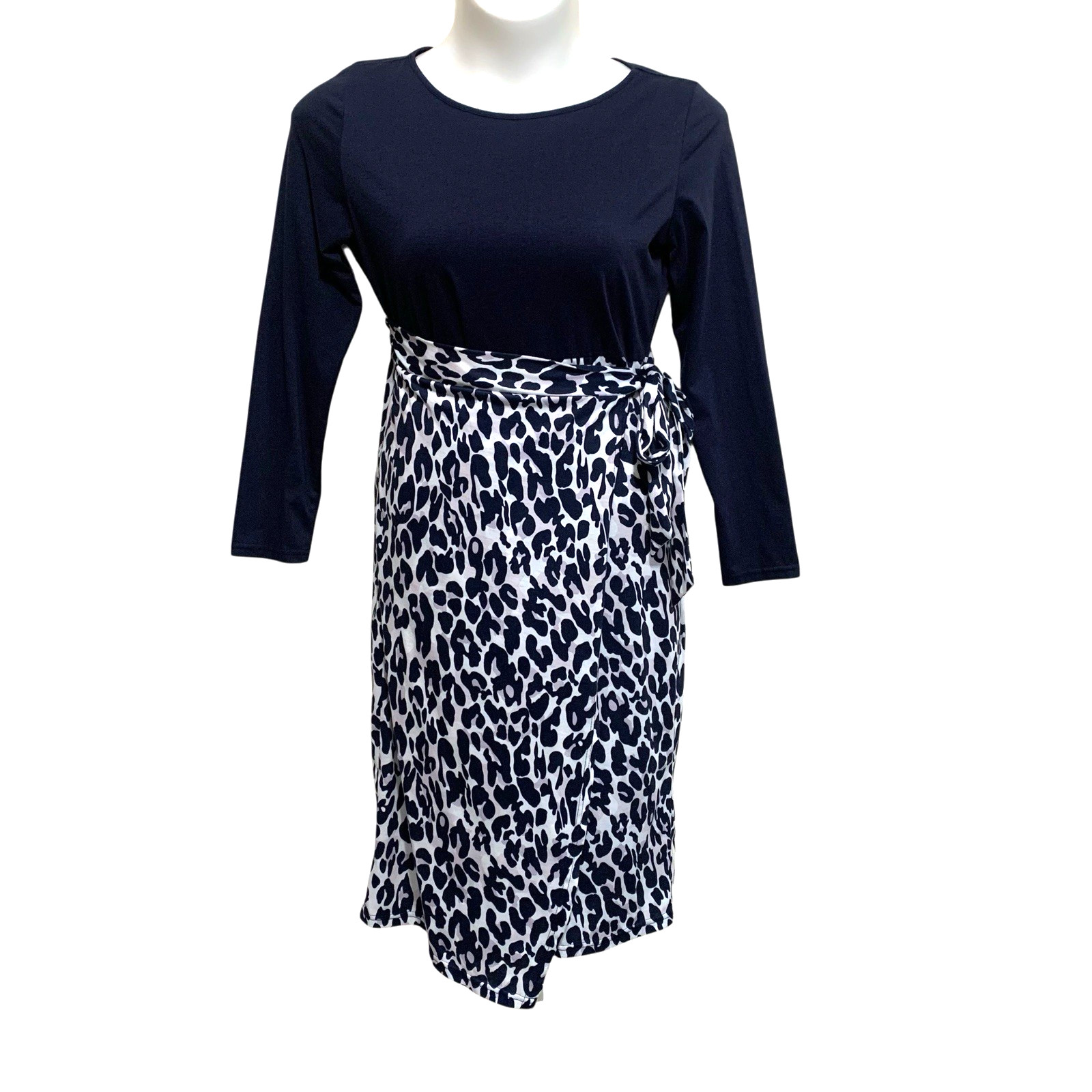 SHEIN Wrap Dress Women’s Size XL Blue Gray White Animal Print Long Sleeve Midi