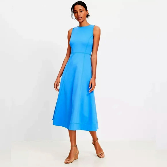 LOFT Ann Taylor Women`s Ponte Seamed Midi Tank Dress in Cobalt Blue size 14
