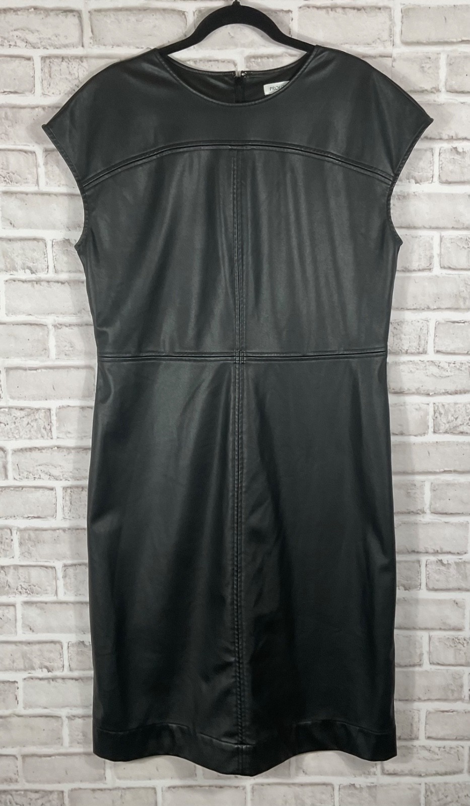 Prologue Dress Womens Sz Large Black Faux Leather Zip Up Short Cap Sleeves
