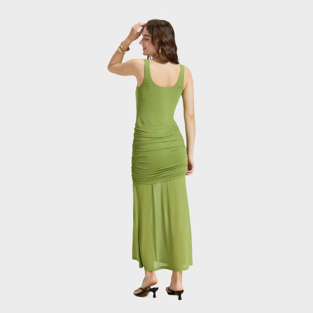 Women Mesh Sheer Layer Maxi Dress – A New Day Fern Green