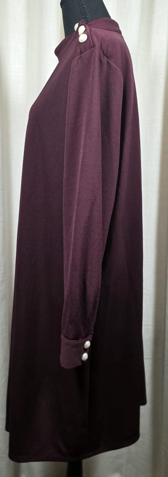ELOQUII Women’s Plus Size 20 Wine Burgundy Mock Neck Shift Dress Pearl Buttons