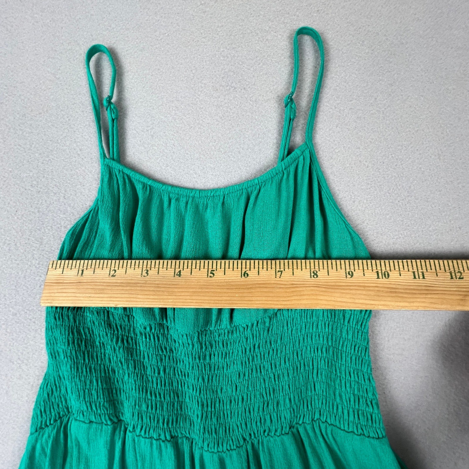 Tiered Maxi Dress Girls 12Y Green Smocked Waist Slit Summer Boho Flowy