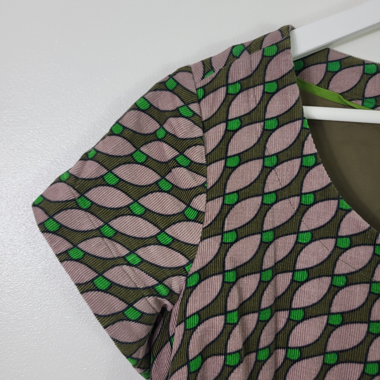Boden Shift Knee Length Dress Womens Brown Green UK 10L US 6L 100% Cotton 1807