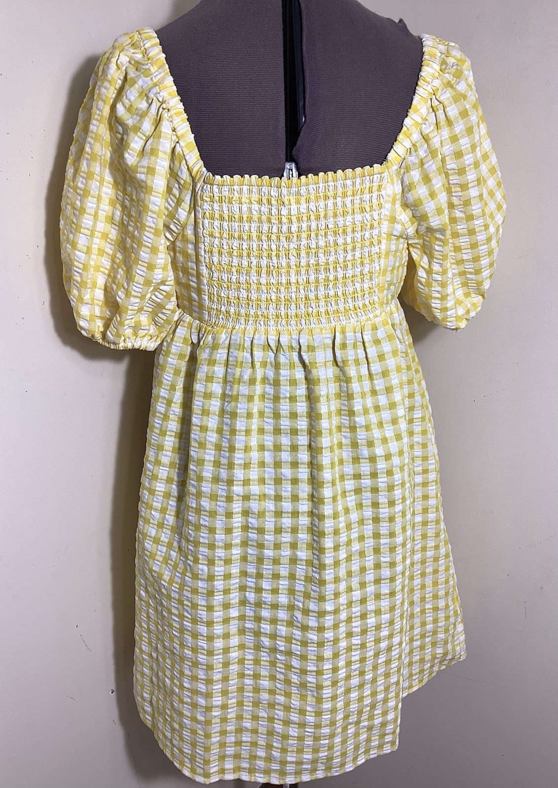 Old Navy Coquette Gingham Puff Sleeve Mini Dress Small Cottagecore Butter Yellow