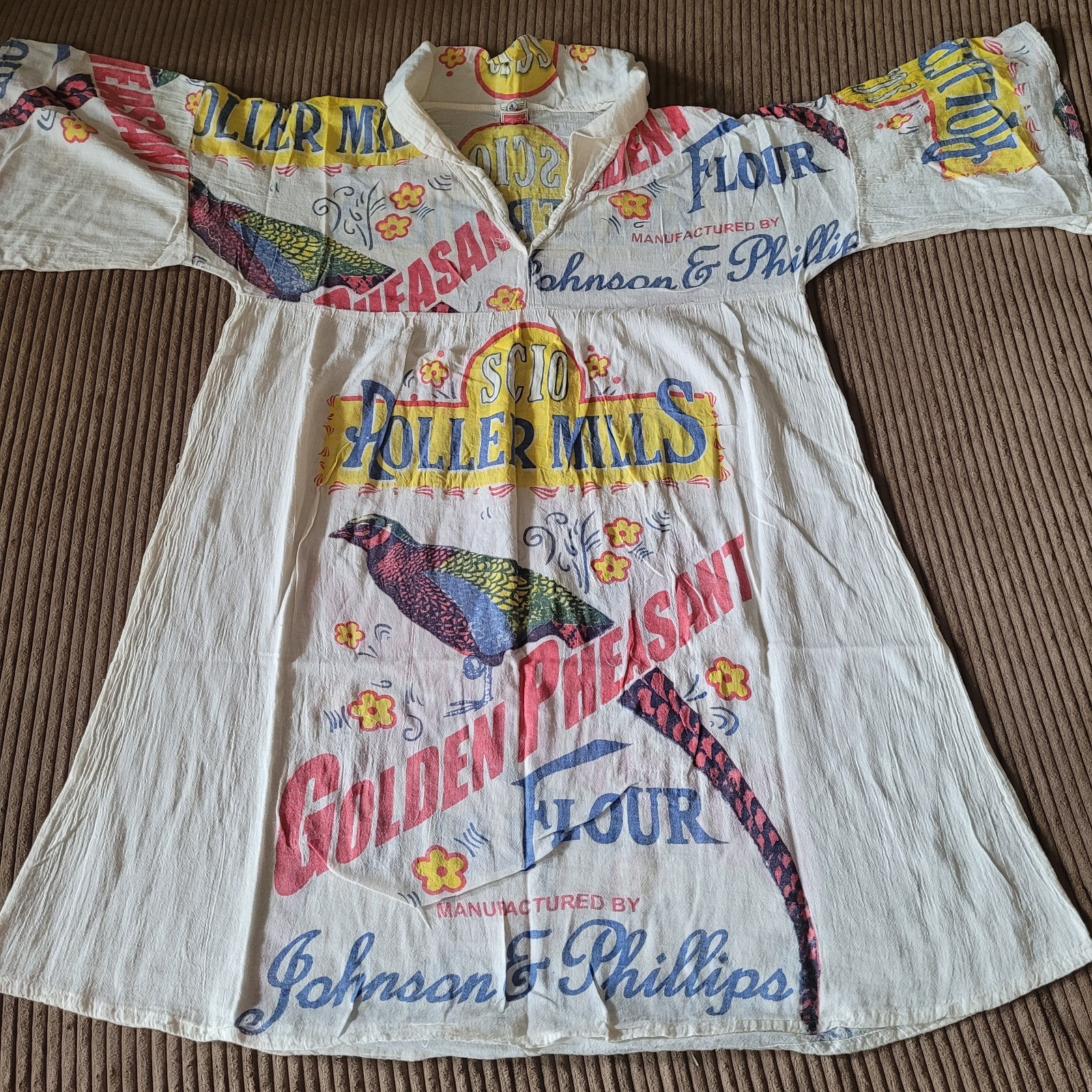Flour Sack Dress Pheasant Vintage Look Feed Sack Garden Hippie Boho One Size
