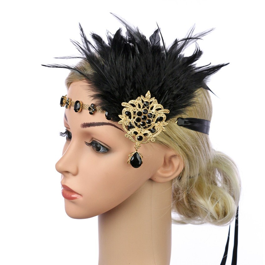 X-Q2-5 Deluxe Ladies 1920s Roaring 20s Flapper Gatsby Costume Sequins Black/Gold