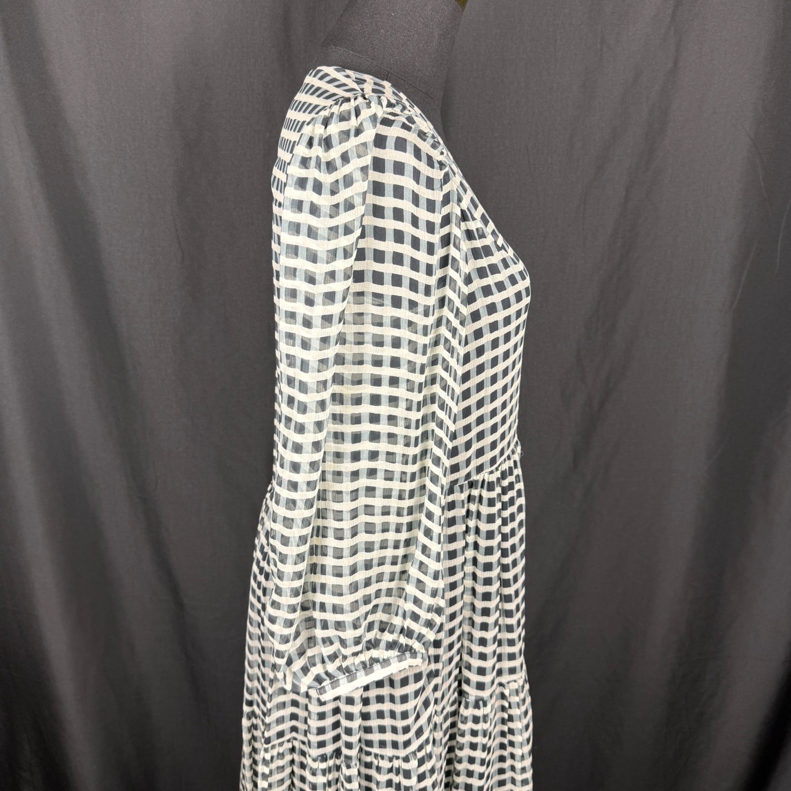 Joie Tobey Sz XXS Boho Black Cream 100% Silk Check Maxi Dress Oversized Sold Out
