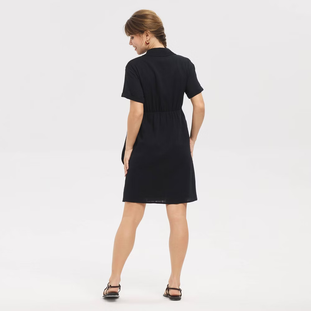 Women Short Sleeve Wrap Tie Mini Shirtdress – Universal Thread Black L