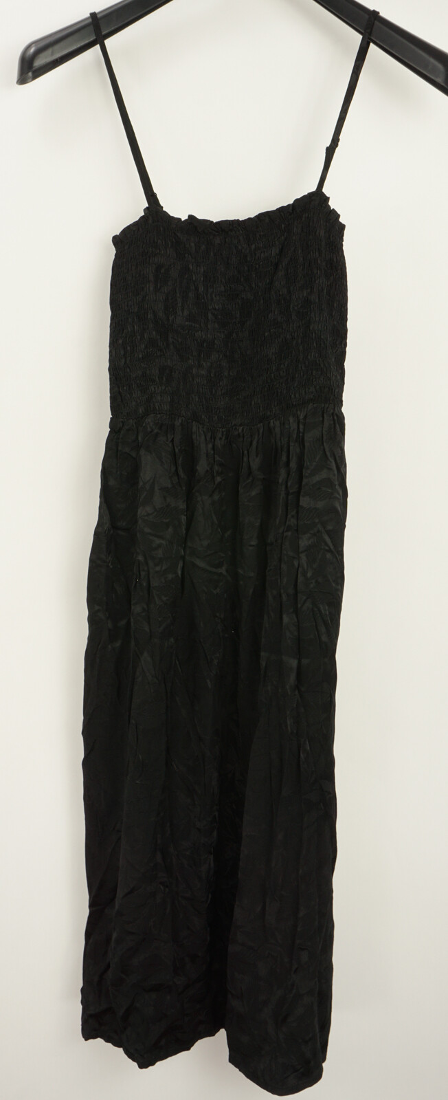 New NSR Women’s Size S Black Floral Satin Combo Smocked Sleeveless Midi Dress
