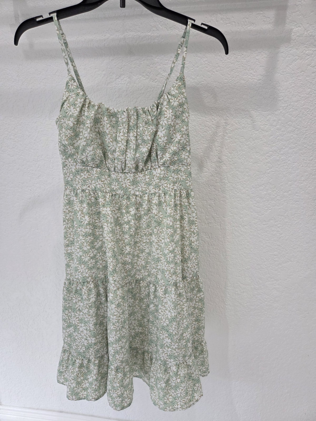 Sage Green Floral Mini Dress | Size Small | Smocked Back | Cottagecore