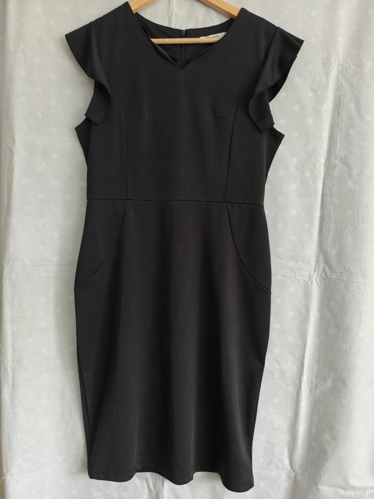 KoJooin Black fitted sheath dress with flutter sleeves, size L