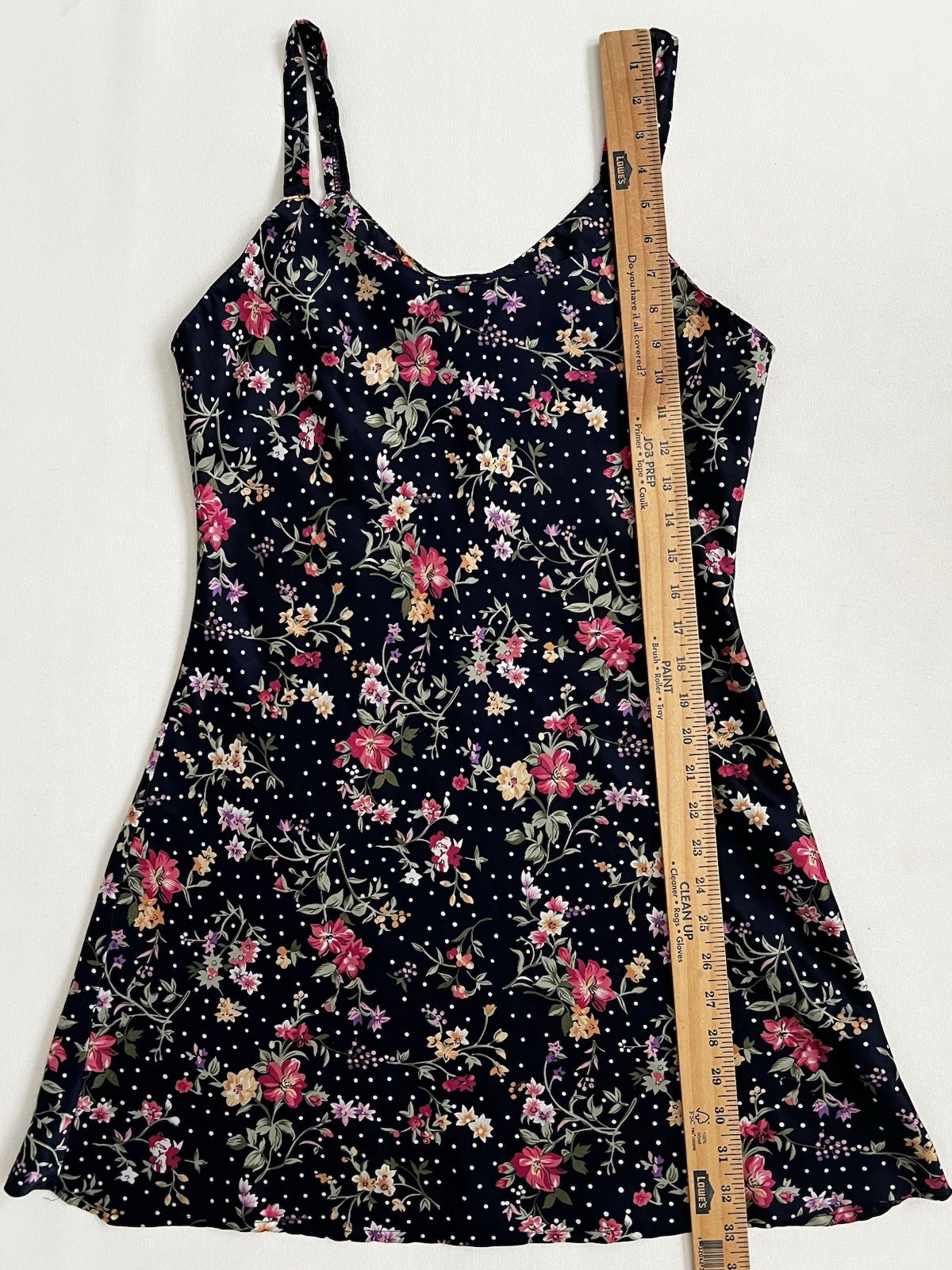 Vintage Floral Satin Summer Mini Vacation Spaghetti Strap Dress Sz M/L Feminine