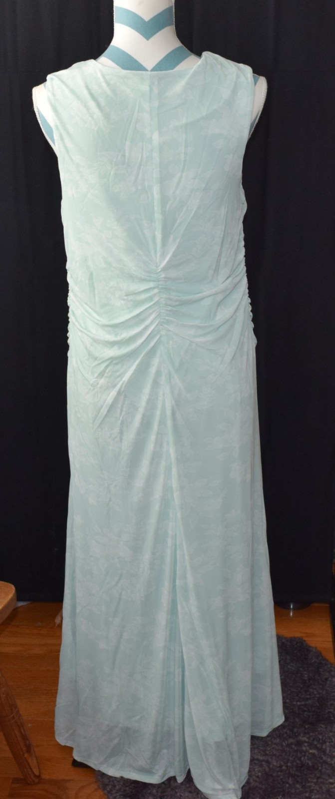 Long mint-colored floral-print dress stretchy semi-sheer fabric with lining L