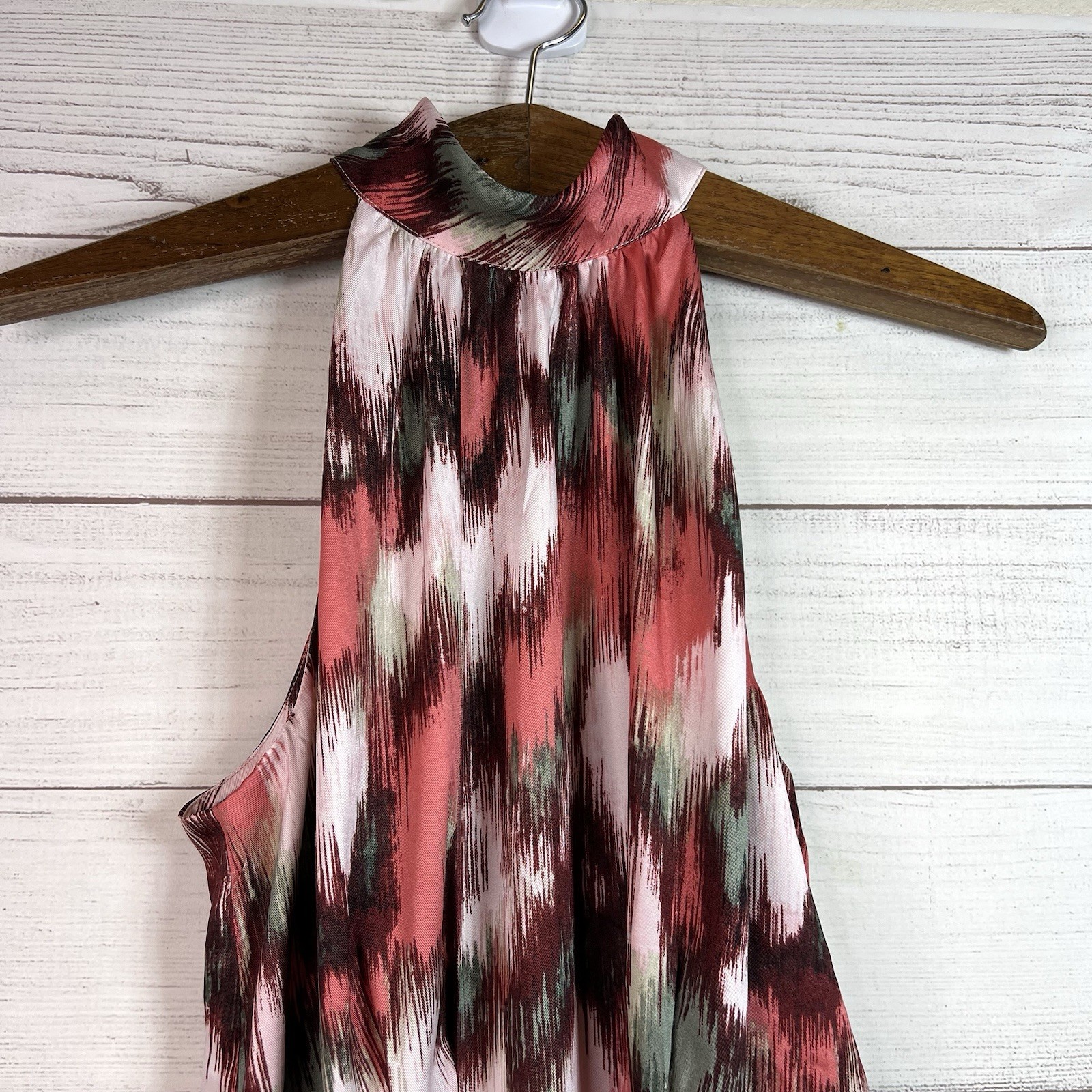 Banana Republic Silky Twill Halter Midi Dress Pink Print NWT Size 8 Classic